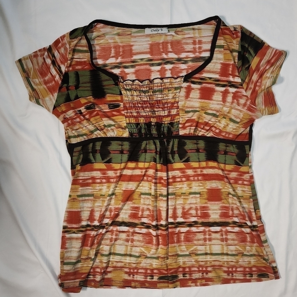 Only 9 Womens Stretchy Patterened Blouse Top